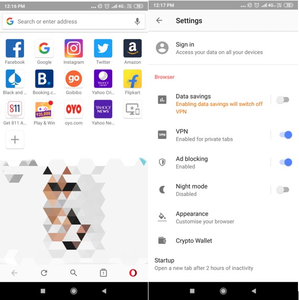 Cách bật VPN miễn phí trên trình duyệt Opera cho Android