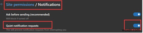 Thông báo yên tĩnh trên Microsoft Edge Giúp giảm spam web
