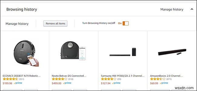 Cách xóa các mục khỏi Lịch sử duyệt web của Amazon