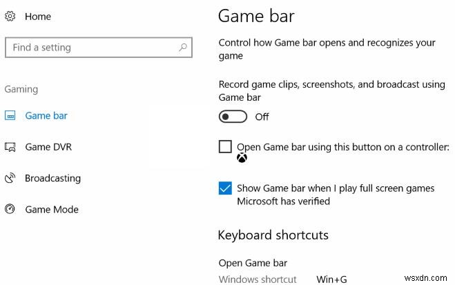 Cách tắt Thanh trò chơi trong Windows 10