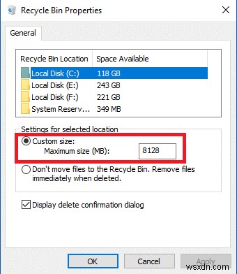 Cách thay đổi cài đặt lưu trữ thùng rác trên Windows 10?