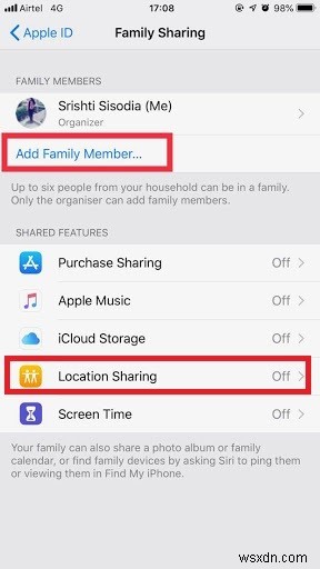 Các bước để sử dụng Chia sẻ trong gia đình với tính năng Tìm iPhone của tôi