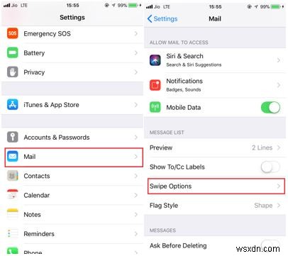 Cách thay đổi tùy chọn vuốt trong ứng dụng email trên iPhone