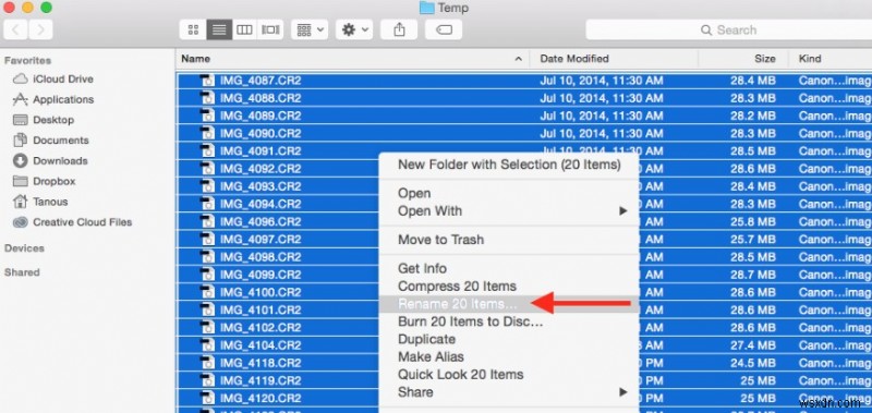 Cách đổi tên nhiều tệp cùng lúc trên máy Mac