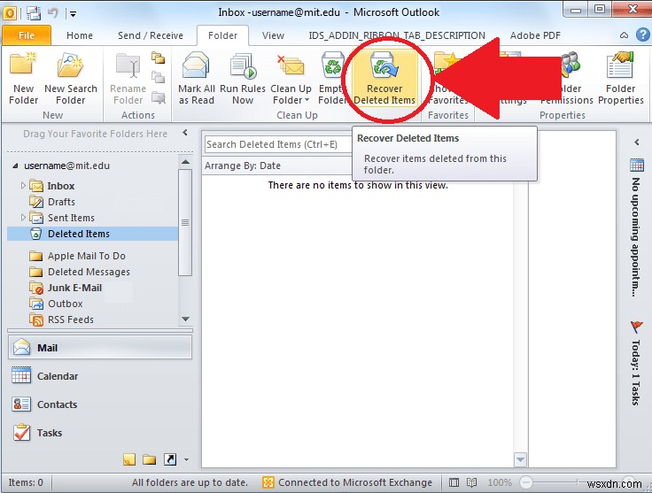 Cách Outlook cho phép bạn khôi phục các mục vô tình bị xóa khỏi email