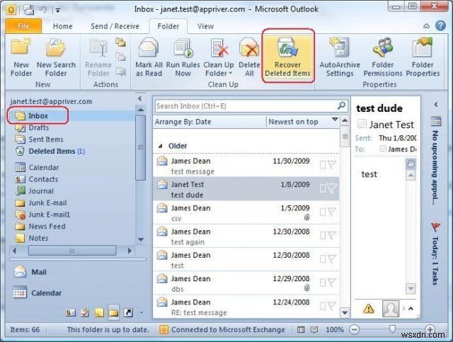 Cách Outlook cho phép bạn khôi phục các mục vô tình bị xóa khỏi email