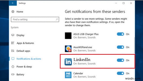 Cách tắt thông báo ứng dụng LinkedIn trong Windows 10