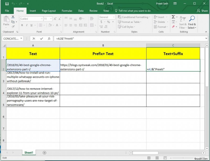 Một cách dễ dàng để thêm tiền tố vào tất cả các ô trong Excel