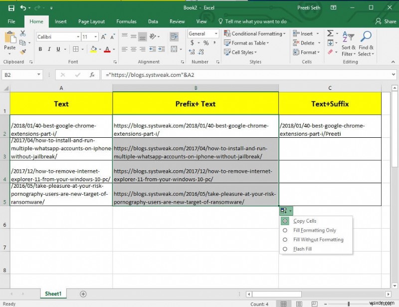 Một cách dễ dàng để thêm tiền tố vào tất cả các ô trong Excel