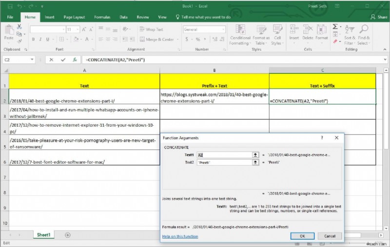Một cách dễ dàng để thêm tiền tố vào tất cả các ô trong Excel