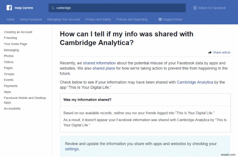 Bây giờ hãy kiểm tra xem dữ liệu Facebook của bạn đã được chia sẻ với Cambridge Analytica chưa