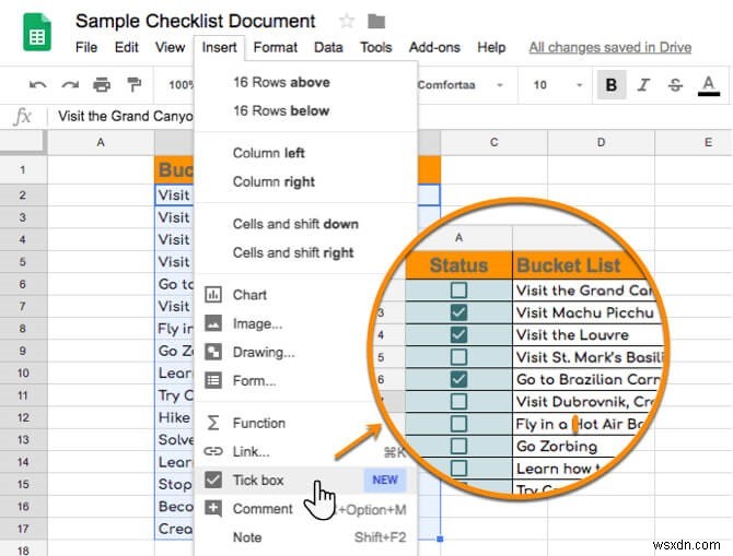 Cách chèn hộp kiểm vào Google Trang tính