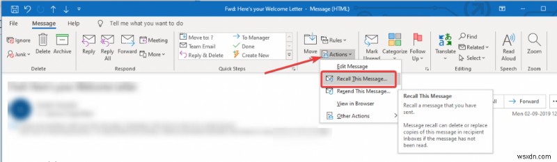 Làm cách nào để nhớ lại email trong Outlook?