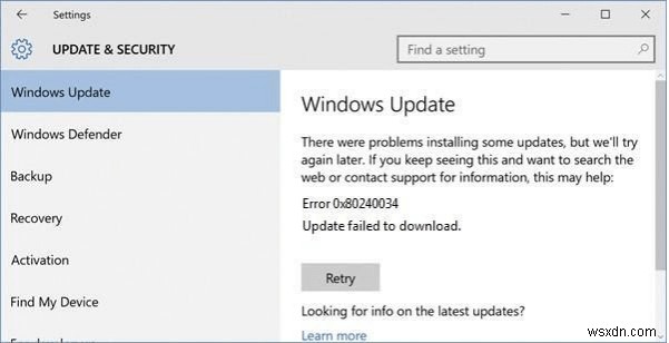 Cách khắc phục lỗi Windows Update 0x80240034