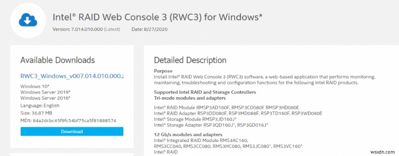 Cách tải xuống và cập nhật trình điều khiển Intel RAID