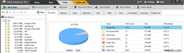 Làm cách nào để xuất báo cáo dung lượng ổ đĩa sang các định dạng tệp khác nhau bằng Disk Analyzer Pro?