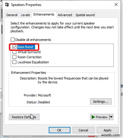 Tăng cường âm trầm trên Windows 10 mà không cần ứng dụng của bên thứ ba