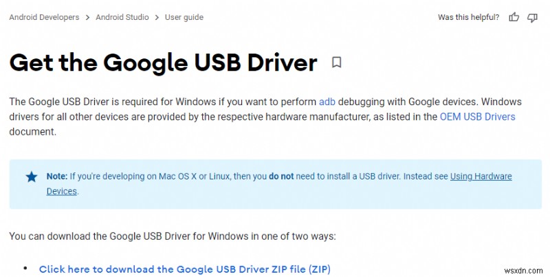 Cách tải xuống/Cài đặt trình điều khiển USB của Google trong Windows