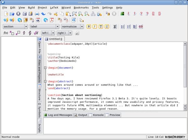 Kile - một giao diện người dùng LaTeX thành công khác