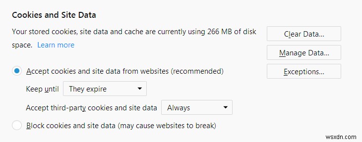 Sự cố hỏng Firefox &cookie