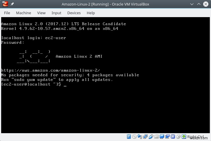 Đăng nhập và mật khẩu máy ảo Amazon Linux 2
