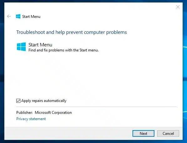 Khắc phục sự cố menu bắt đầu của Windows 10 bằng Trình khắc phục sự cố chuyên dụng