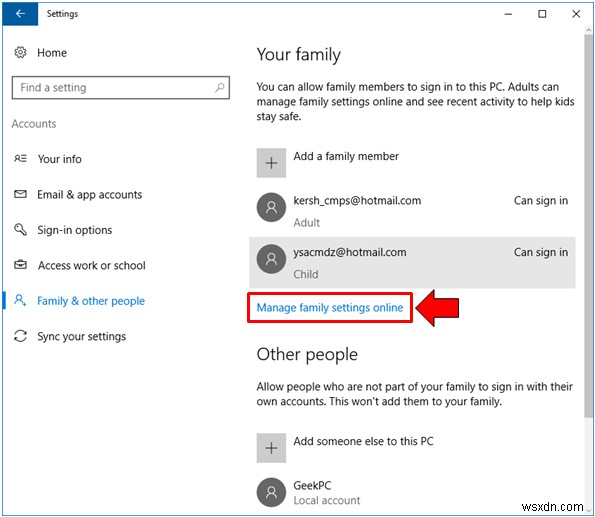 Cách quản lý tài khoản con trong Windows 10