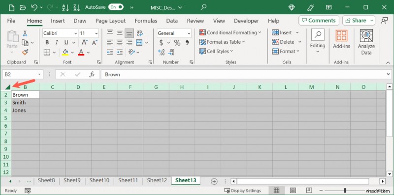 Khôi phục mức độ hiển thị:Hiện cột hoặc hàng đầu tiên trong Excel 
