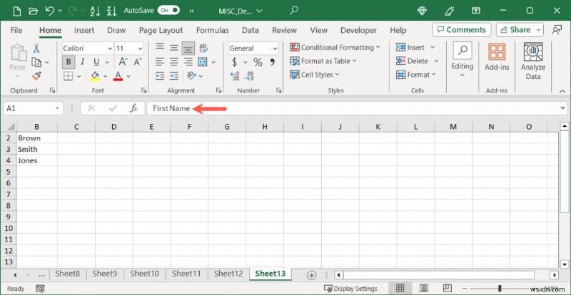 Khôi phục mức độ hiển thị:Hiện cột hoặc hàng đầu tiên trong Excel 
