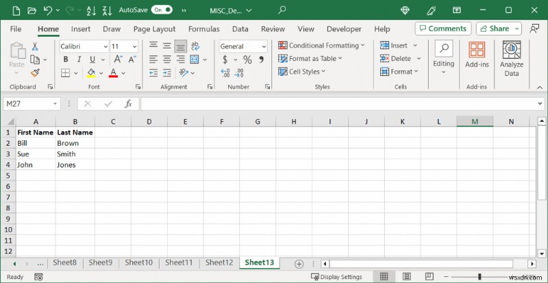 Khôi phục mức độ hiển thị:Hiện cột hoặc hàng đầu tiên trong Excel 