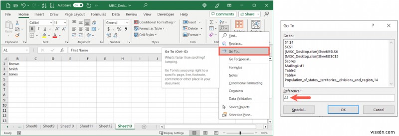 Khôi phục mức độ hiển thị:Hiện cột hoặc hàng đầu tiên trong Excel 