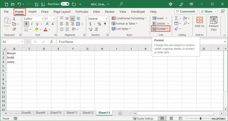 Khôi phục mức độ hiển thị:Hiện cột hoặc hàng đầu tiên trong Excel 