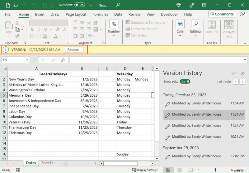 Lịch sử phiên bản Excel chính:Xem và khôi phục các phiên bản sổ làm việc trước đây một cách dễ dàng 