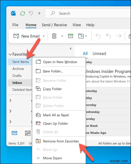 Xóa các thư mục yêu thích không mong muốn khỏi Outlook trong 3 bước đơn giản 