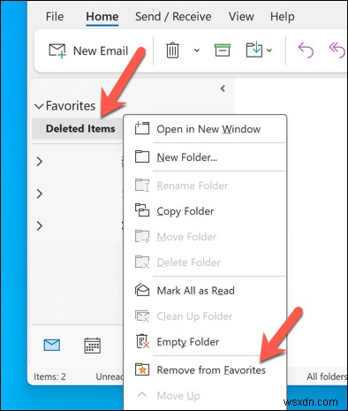Xóa các thư mục yêu thích không mong muốn khỏi Outlook trong 3 bước đơn giản 