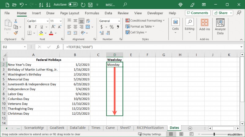 Chuyển đổi ngày tháng trong Excel thành tên ngày trong tuần một cách dễ dàng 