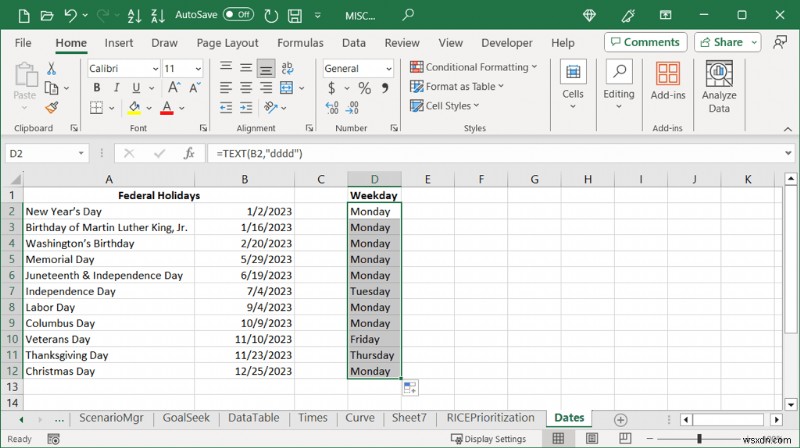 Chuyển đổi ngày tháng trong Excel thành tên ngày trong tuần một cách dễ dàng 