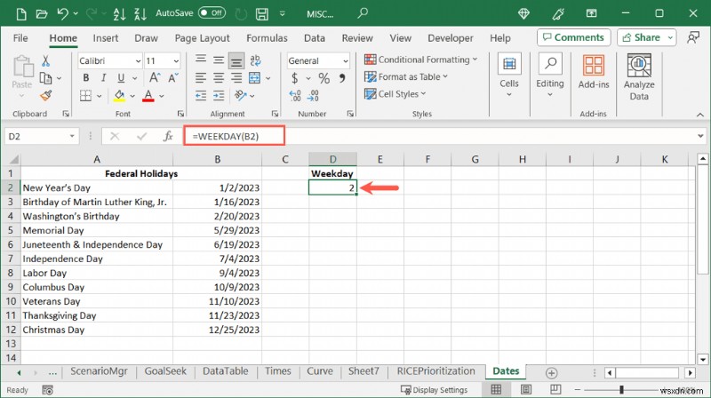 Chuyển đổi ngày tháng trong Excel thành tên ngày trong tuần một cách dễ dàng 