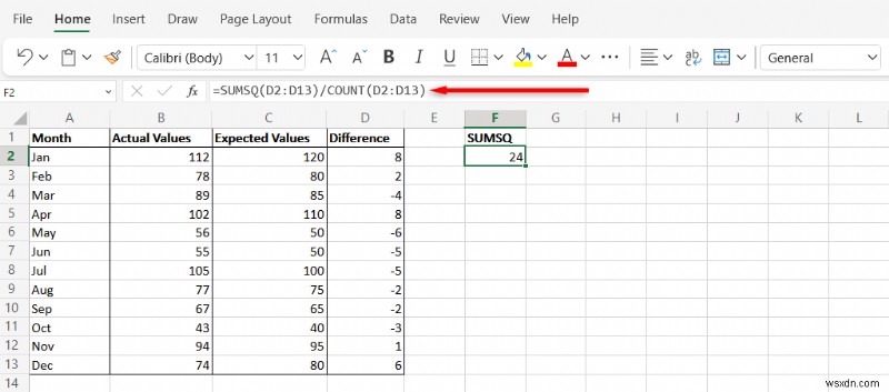 Tính lỗi bình phương trung bình (MSE) trong Excel:Hướng dẫn từng bước 