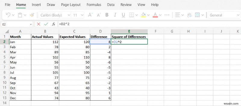 Tính lỗi bình phương trung bình (MSE) trong Excel:Hướng dẫn từng bước 