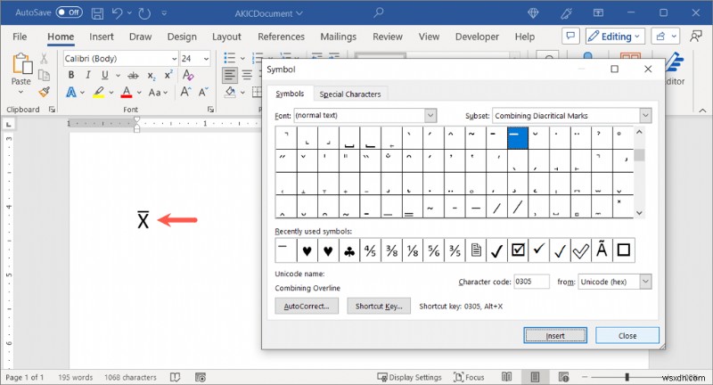Chèn Biểu tượng X-Bar trong Microsoft Word:Hướng dẫn đơn giản cho Windows &Mac 