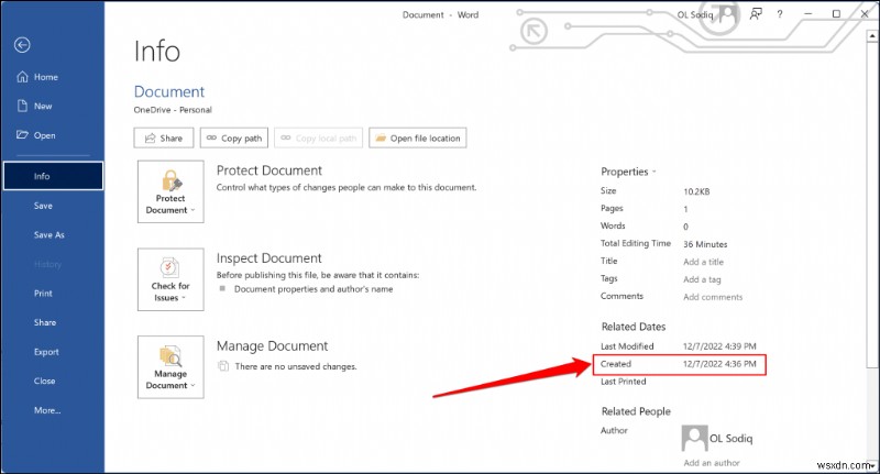 Khám phá thời điểm tài liệu Word được tạo hoặc sửa đổi trong Windows 