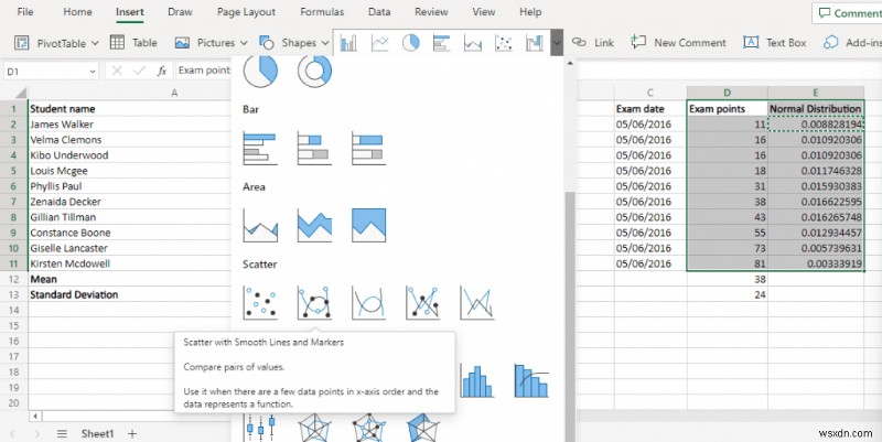 Tạo biểu đồ đường cong hình chuông trong Excel:Hướng dẫn từng bước 
