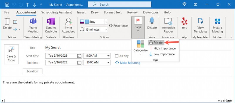 Giữ bí mật các cuộc hẹn riêng tư của bạn trong Outlook:Hướng dẫn từng bước 