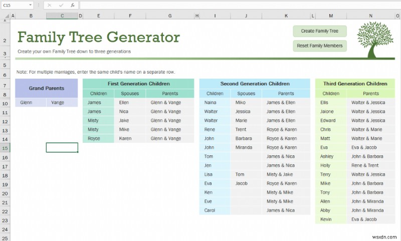 Tạo cây gia phả trong Excel:Hướng dẫn từng bước 