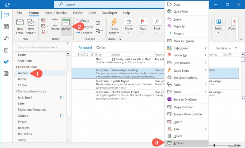 Lưu trữ email Outlook chính:Hướng dẫn từng bước cho máy tính để bàn, web và thiết bị di động 