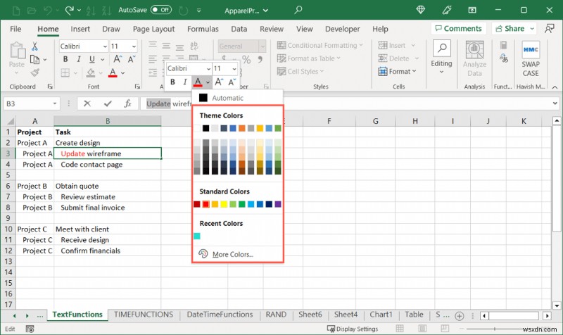 Khái niệm cơ bản về Excel:Đánh dấu ô và văn bản trong 5 bước đơn giản 