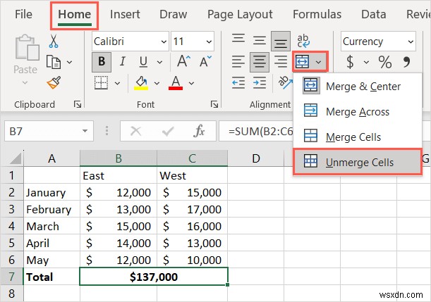 4 phương pháp đơn giản để hủy hợp nhất các ô trong Microsoft Excel 