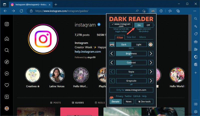 Bật Chế độ tối trên Instagram Web dành cho Windows:Hướng dẫn từng bước 
