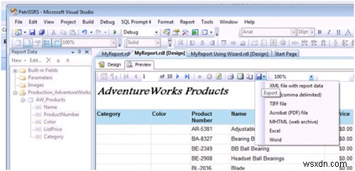 Cách tạo, chỉnh sửa và xuất báo cáo trong Dịch vụ báo cáo máy chủ SQL (SSRS) 